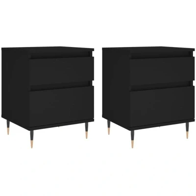 Image of vidaXL Black Bedside Cabinets with Storage Drawer and Compartment, Modern Engineered Wood Nightstands Metal Legs for Bedroom Decor