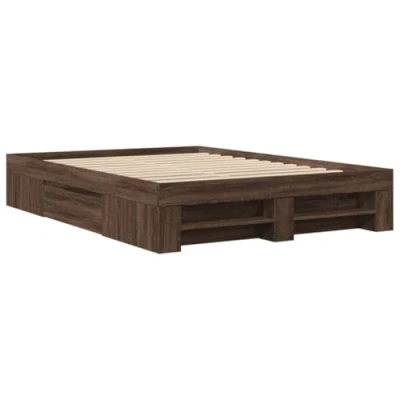 Image of vidaXL Bed Frame Brown Oak Double 140x190 cm with Storage Engineered Wood Slatted Base Modern Bedroom Furniture