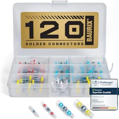 Image of BAURIX® Solder Stick Wire Connectors Set [120 Pieces, AWG 26 10] IP67 Waterproof Seal Kit Heat Shrink Butt Electrical