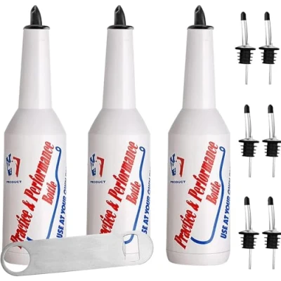 Image of Flair Bottle, Practice Bottles, Cocktail Shakers Set of 3 for Bar Bartenders 25oz/750ml Plastic Bartending Practise Training Performance Bottles (White)