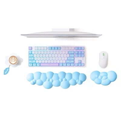 Image of MAMBASNAKE Cloud Wrist Rest Keyboard and Mouse Set with Coaster, Memory Foam Ergonomic Cushion Support pad Non Slip Base, Typing Pain Relief for Work Gaming Computer Blue