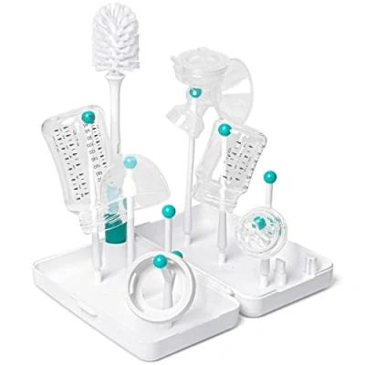 Image of Drying Rack Baby Bottles On the Go with Brushes, Drainer for Bottles, Grey Teats, BPA Free (Teal)