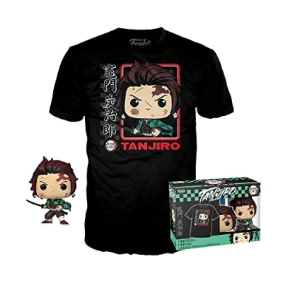 Image of Funko Pop! &amp; Tee: Demon Slayer Tanjiro (BL) Extra Large (XL) T Shirt Clothes With Collectable Vinyl Figure Gift Idea Toys and Short Sleeve Top for Adults Unisex Men Women