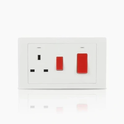 Image of ABB Inora 1 Gang Switched 13A Plug Socket with 45A Switch Cooker LED &quot;On&quot; Indicator Double Pole White Red Rockers Safe, Reliable, and Functional