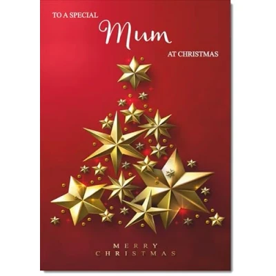 Image of doodlecards Mum Christmas Card Gold Star Tree Large A4 Size for with Plain Envelope
