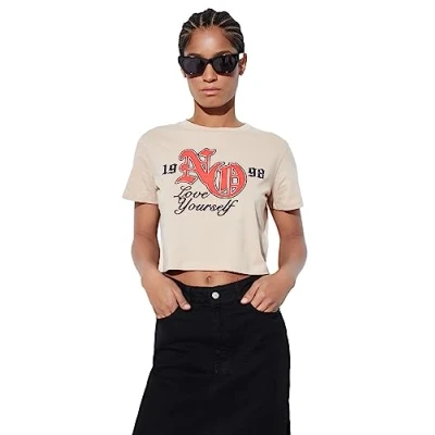 Image of Trendyol Woman Regular fit Basic Crew Neck Knit T Shirt Stone