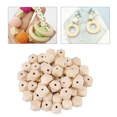 Image of 50pcs Wooden Beads, Unfinished Geometric Polyhedron Beads 20mm Nature Wood Faceted DIY Decorative Accessories for Handmade Jewelry Making Bracelet Garland Hair
