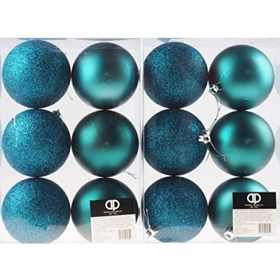 Image of Set Of 12 King Fisher Teal Blue Christmas Tree Baubles Decorations Glitter And Matt Texture