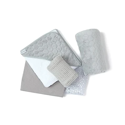 Image of Clair de Lune Newborn Bedding Nursery Bundle Contains Hooded Towel, Cellular Blanket, Plush Moses Basket Sheets Baby Shower Essentials Grey