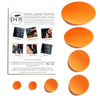Image of Down Jacket Repair Patches: Easy to Use, Pre Cut, Self Adhesive, Soft, Waterproof, Tear Resistant Rip Stop Nylon Fabric Patches Fix Holes In Clothing, Jackets, Outdoor Gear ORANGE