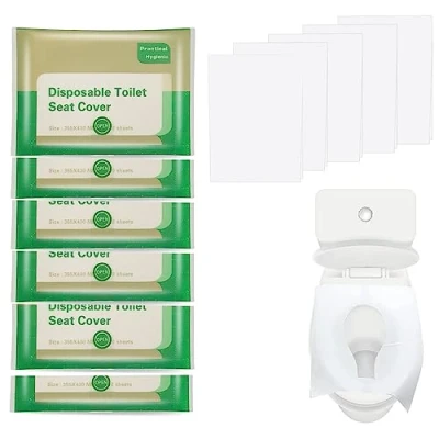 Image of 50 Pieces Disposable Toilet Seat Covers, Flushable Biodegradable Paper Covers for Travel Use in Public Toilets, Cover Kids Adults Pregnant Women