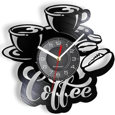 Image of Smotly Vinyl wall clock, coffee bean and shaped a clock gift for lovers,Wall suitable any decoration! （Without lights light/gift: hook+gift bag）