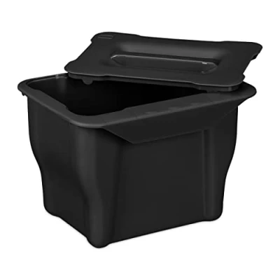 Image of Relaxdays Hanging Kitchen Waste Bin, 5 L, Rubbish Container with Lid, Plastic, Dustbin, 17.5 x 24.5 18.5 cm, Black