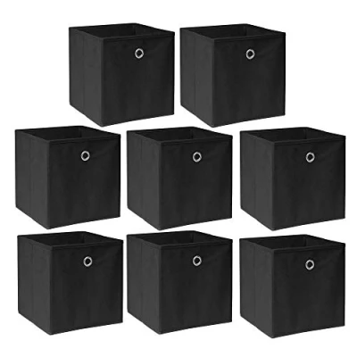 Image of BonChoice Foldable Storage Cubes Boxes Pack of 8 for Home Organization, Eyelet Non Woven Fabric Wardrobe Cabinet Chest Bin Organizer Basket Clothes Bedding Toys Towels, Collapsible &amp; Durable Black