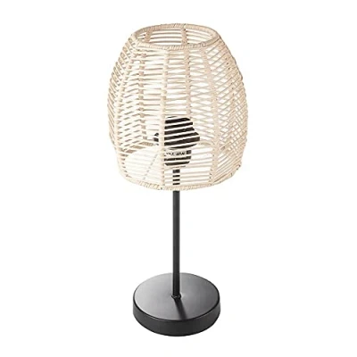 Image of Rattan Table Lamp with Black Base Stylish Modern Bedside Desk Office Study Reading Light