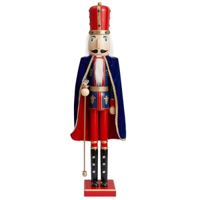 Image of THE TWIDDLERS Giant Wooden Christmas Nutcracker Soldier King, 120cm / 4ft With Festive Colours Premium Handmade Pine Wood Classic Traditional Ornament, Decoration Moving Parts