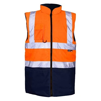 Image of Supertouch Hi Viz 2 Tone Lined Bodywarmer Reversible Fleece Workwear Jacket Mens (M, Orange/ Navy)