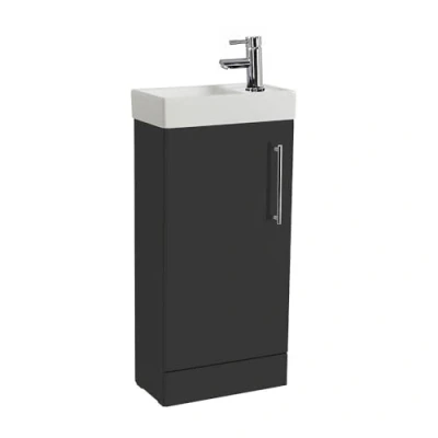 Image of Milano Lurus 400mm Black Grey Floorstanding Bathroom Vanity Unit Chrome T Bar Handle
