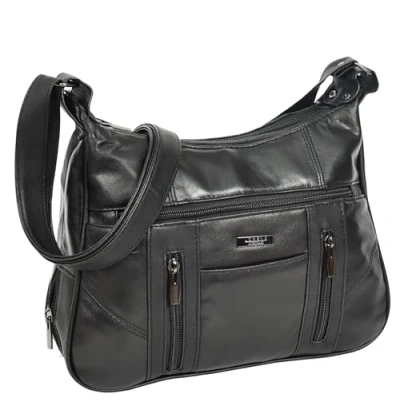 Image of House of Luggage Womens Real Leather Large Size Shoulder Bag Cross Body Handbag Organiser HLG299 Black