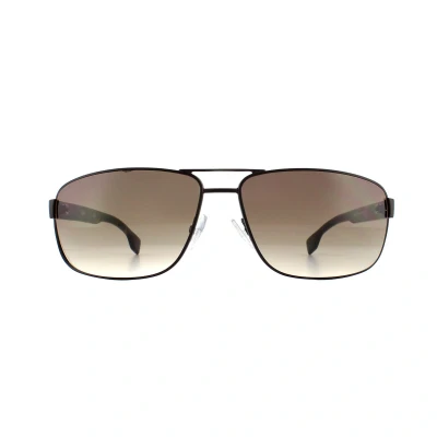 Image of Hugo Boss Rectangle Mens Matte Brown Gradient Sunglasses Metal One Size