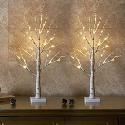 Image of Eambrite Set of 2 Small Birch Twig Tree Lights Photo Display with 24 Warm White LEDs Battery Operated Tabletop Decoration for Xmas Home Party Wedding (60cm/2ft)