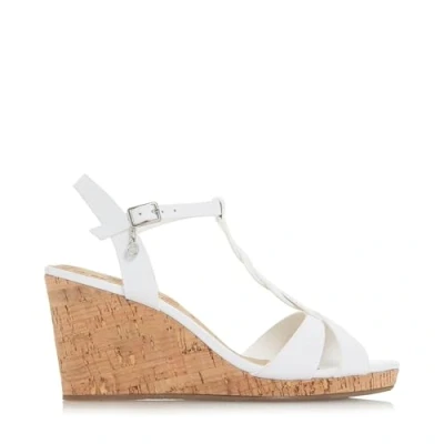 Image of Dune Ladies Koala Plait T Bar Strap Cork Wedge Heel Size UK 8 Wedges White