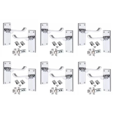 Image of Golden Grace 6 Sets of Victorian Scroll Latch Door Handles Polished Chrome Hinges &amp; Latches Pack 120MM X 40MM