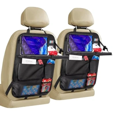Image of Resszo 2 Pack Car Seat Organiser Kids, Backseat with Foldable Tray Table, Large Back 6 Pockets,Car Storage Tablet Holder for Kids Toy