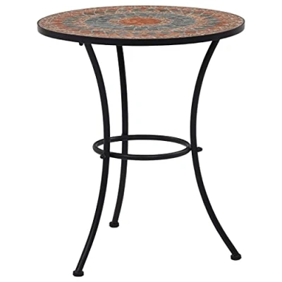 Image of vidaXL Mosaic Bistro Table 60cm Round Outdoor Coffee with Orange and Grey Ceramic Tiles Powder Coated Iron Frame Easy Care Assembly