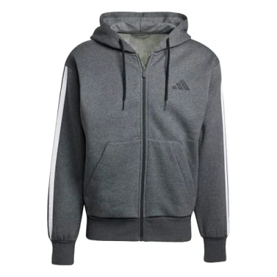 Image of adidas Men&#039;s ESSENTIAL THREE STRIPES FLEECE ZIPPER HOODIE, dark grey heather/black, XXL