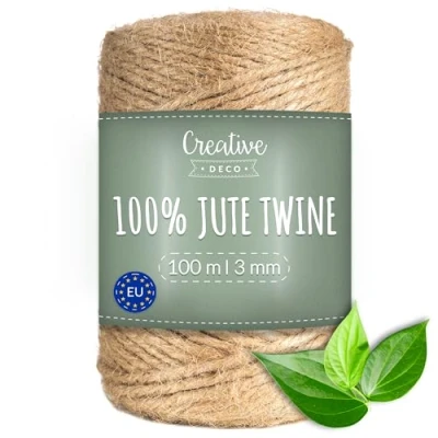 Image of Creative Deco 328 Feet Jute Twine Rope String Natural Brown 100 m Garden Roll 3mm Thickness 3 Ply Cord for Gardening Arts &amp; Crafts DIY Decoration Gift Wrapping Thick Strong