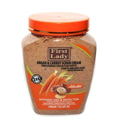 Image of First Lady Activated Argan &amp; Carrot Scrub Cream 540ml For flawless skin Face Body + Herbal Hair Oil 30ml