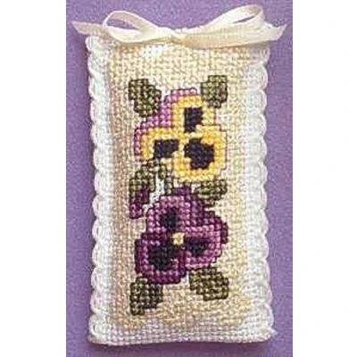 Image of Textile Heritage Lavender Sachet Counted Cross Stitch Kit Victorian Pansies by
