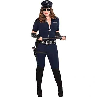 Image of Amscan 8407477 Stop Traffic Women&#039;s Police Officer Costume Plus XXL (18 20) 1 Set, Solid, Navy