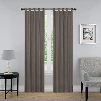 Image of Pairs to Go Modern Decorative Tab Top Window Curtains for Bedroom or Living Room (2 Panels), Cotton, Grey, 30 in x 84