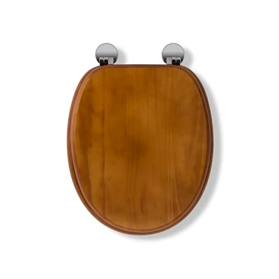 Image of Croydex Davos Flexi Fix Always Fits Never Slips Toilet Seat Anti Bacterial Wooden with Easy Fit, Top and Bottom Fix, Rust Free Chrome Hinges, Antique Pine Finish, All Fixings Included