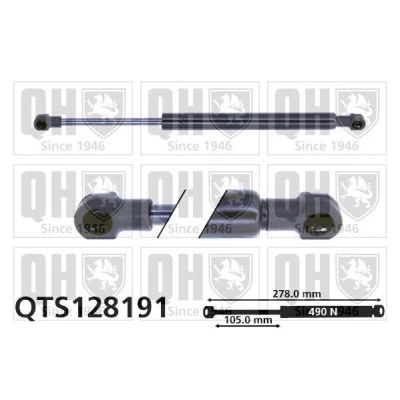Image of 3B5827550, 8D5827550C, 8D5827550F, 8D5827552, 8D5827552A Tailgate strut QUINTON HAZELL QTS128191 490N 278mm AUDI: TT Coupe, Roadster, A4 B5 Saloon