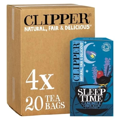 Image of Clipper Sleep Time Infusion Teabags 80 Chamomile, Lemon Balm and Lavender Tea Bags (4x Boxes of 20) Caffeine Free Herbal Natural, Unbleached Plant Based &amp; Biodegradable