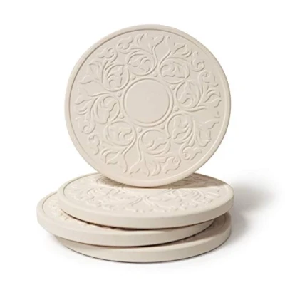 Image of CoasterStone EC400 Victorian Lace Absorbent Stone Coasters Set of 4, White