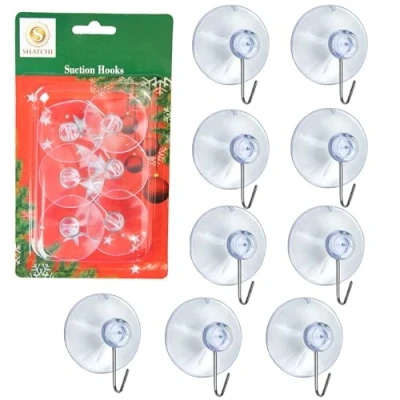 Image of SHATCHI 24Pcs Heavy Duty Suction Hooks 43mm, Multi Purpose Reusable for Kitchen, Bathroom, Office, Christmas Decorations, Signs, Mirrors, Walls
