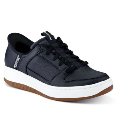 Image of Skechers Men&#039;s Hands Free Slip ins Sport Court 92 DISTOWN Sneaker, Black Leather/Natural Trim, 6.5 UK