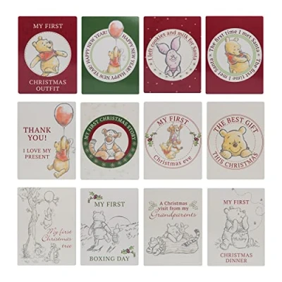 Image of Widdle Gifts Ltd Disney Baby&#039;s First Christmas Milestone Cards Pack of 12 Winnie the Pooh 1589, Multicolour