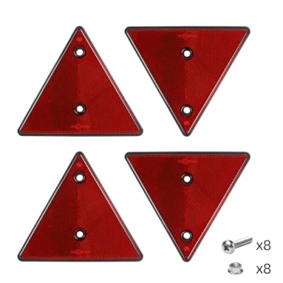 Image of AOHEWEI 4 x Red Rear Reflectors Triangle Reflective Trailer Screw Fixing For Caravan Gate Posts Tractor Truck Boat Walls