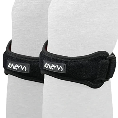 Image of KARM Patella Tendon Knee Strap 2 Pack Joint Pain Relief Support Brace for Running, Osgood Schlatter, Walking, Hiking Patellar Band Women &amp; Men (Regular Size,Black Pair)