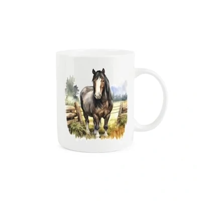 Image of Purely Home Shire Horse Farm Mug Painted Watercolour Field Scene Gift Present Tea Coffee White Bone China