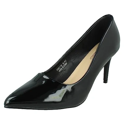 Image of Spot On Ladies Wide Fit Court High Heels F90110 Black Synthetic UK Size 7 EU 40 US 9