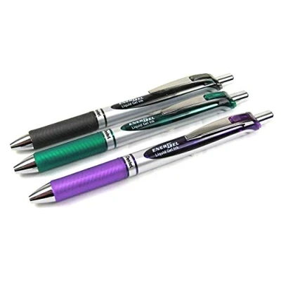 Image of Pentel 0.7mm Energel Xm Retractable Gel Roller Pens Assorted (Black, Green &amp; Violet) pack of 3