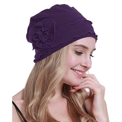 Image of osvyo Chemo Headwear Turban Cap for Women Cancer Beanie Hair Loss Sealed Packaging Purple