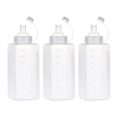 Image of 3 PCS Plastic Squeeze Bottles, Sauce Bottles with Cap, Wide Mouth Condiment Dispensers for Home Ketchup, Mustard, Mayo, Dressings, Olive Oil, Hot Sauce, BBQ (# 800ML)