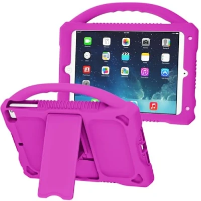 Image of Adocham Kids Case for iPad Mini 5 4 3 2 1, Lightweight and Full Body Shockproof Silicone Cover with Built in Foldable Kickstand Grip Handle (Purple)
